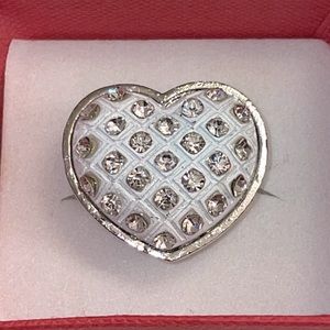 ❗5 For $2️⃣5️⃣ Bundle Sale❗️White Enamel & Rhinestones Adjustable Heart Ring